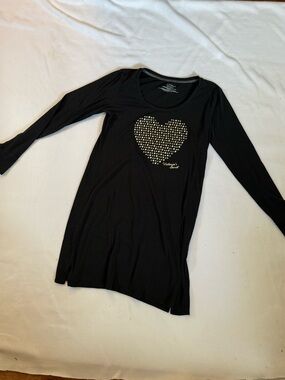 Victoria's Secret Black Long-Sleeve nightgown sleep shirt Studded Heart small